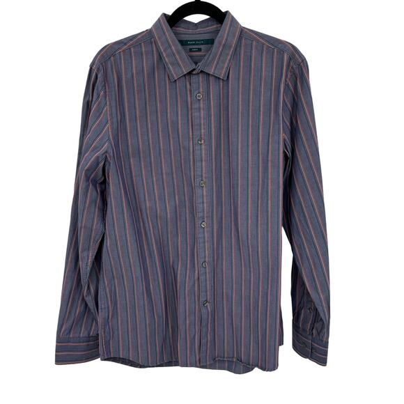 Perry Ellis LG Button Up Striped Casual Shirt Slim Fit Men Long Sleeve Blue - Picture 1 of 12